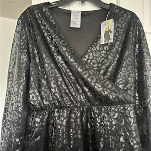 Serra Black Metallic Leopard Print Wrap Dress
